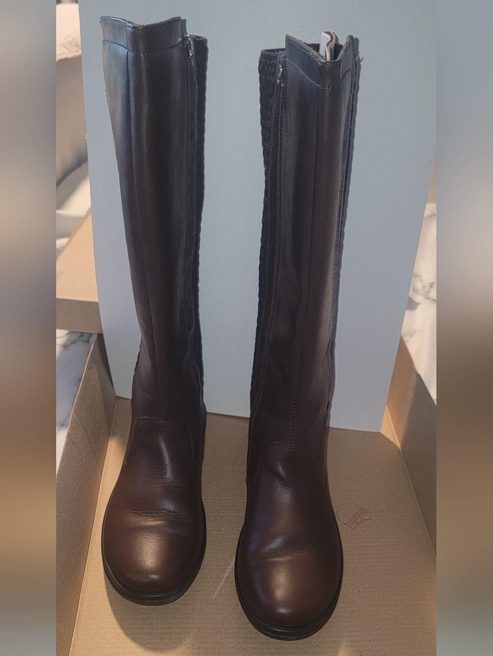 Flexi Tall Leather Riding Boots in Dark Brown